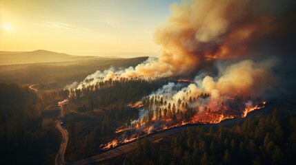 Wildfire Raging Through Forest