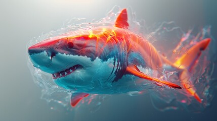 Neon colorful shark in the sea.