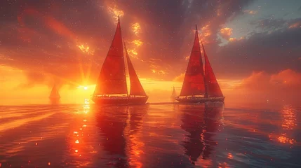 Zelfklevend Fotobehang Sailboat in the sea in the evening sunlight. © hugo