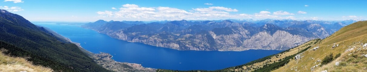panoramic picture of Lago di Garda from Monte Baldo with view of the lake and mountains