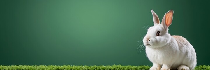 Obraz premium one Rabbit look front copy space with green background