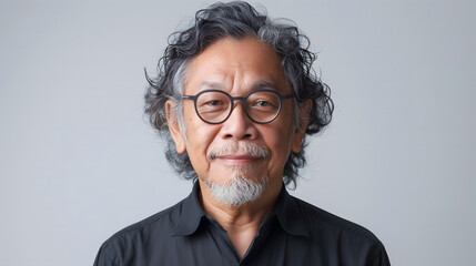 Gros plan sur le portrait d'un homme asiatique portant des lunettes de vue. - obrazy, fototapety, plakaty