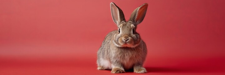 Fototapeta premium one Rabbit look front copy space with red background