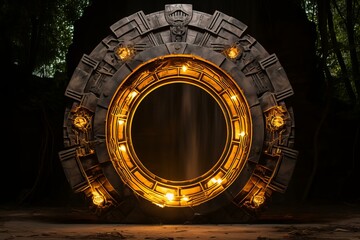 Mysterious Illuminated portal gate. Neon travel. Generate Ai
