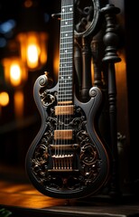 Beautiful black electric guitar.