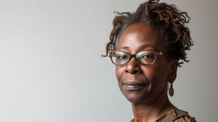 Une femme de type africaine portant des lunettes.