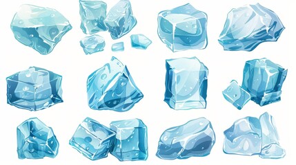 A vector-based collection of ice cubes, illustrated against a white background for versatile use
