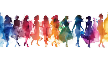 Watercolor painting of colourful women of different ethnicities depicting International Women's Day. the concept of gender equality and the women's empowerment movement