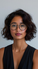 Une femme asiatique au format portrait portant des lunettes de vue.