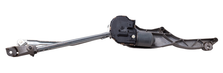 Wiper mechanism with electric motor - with a reducer that returns the brushes to their place, as well as the levers and the brushes themselves, operate with a washer that provides water to the glass.