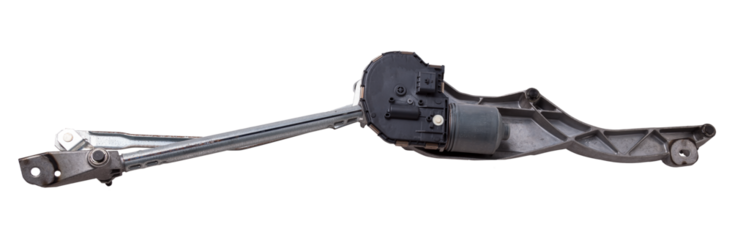 Wiper mechanism with electric motor - with a reducer that returns the brushes to their place, as well as the levers and the brushes themselves, operate with a washer that provides water to the glass.