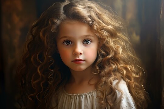 Radiant Portrait little girl. Cute child with kissing sweet face. Generate ai