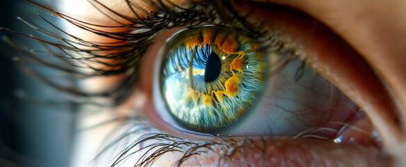 Close-up of a human eye with vivid orange patterns