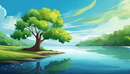 Fotobehang Psalm 1. Blessed is the man. He shall be like a tree planted by the rivers of water. © Daniel