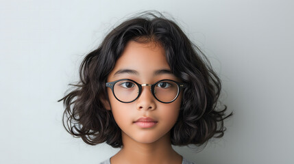 Une petite fille asiatique portant des lunettes.