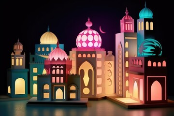 Obraz premium layered paper cutout islamic greeting card for Ramadan kareem or ied mubarak background