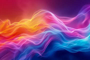 Fotobehang Vibrant Abstract Color Wave Background - Dynamic Flowing Neon Ribbons on Dark Backdrop © pisan