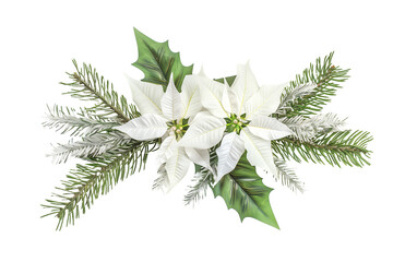 Watercolour flower arrangement isolated on transparent background. Winter white poinsettia for greeting cards and invitations