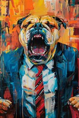 Fototapeta na wymiar bulldog in a business suit. shouted at his subordinates. great emotions. generative ai
