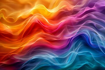 Vibrant Multicolored Abstract Silk Fabric Waves Flowing Background – Artistic Colorful Texture Design for Creative Projects - obrazy, fototapety, plakaty