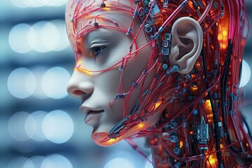 Futuristic humanoid robot. Cybernetic organism, cyborg with human facial features. Ai Generative