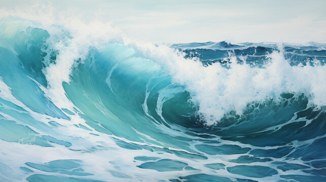 Turquoise Ocean Waves with Foam Crests