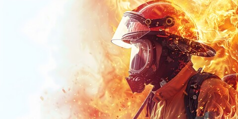 Valiant Firefighter Battling Ferocious Flames with Unwavering Resolve and Steadfast Courage