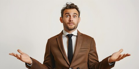 Confident Corporate Executive Pitching Persuasive Proposition on Isolated White Background