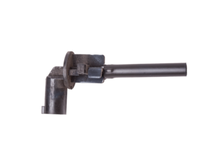 The coolant level sensor is black on a white background with metal elements, it is installed on the expansion tank or washer tank.