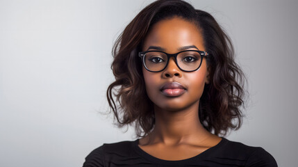 Une femme africaine portant des lunettes. - obrazy, fototapety, plakaty