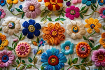 This vibrant Mexican embroidery, with its kaleidoscope of multi-colored flowers