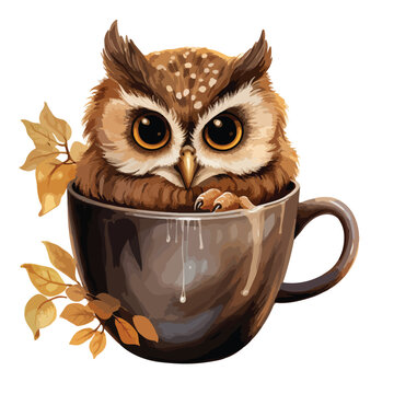 Owl in a Cup Clipart clipart isolated on white background