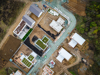 drone picture of costruction site building new houses