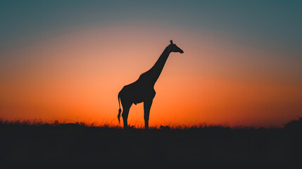 Silhouette of giraffe at sunset in the savannah