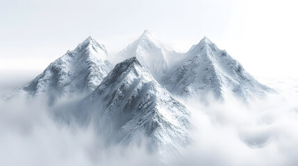 Snowy mountain peaks in the clouds