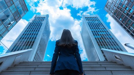 Professional Woman in Business Suit Climbing Stairs