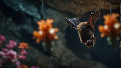 Obraz premium A bat hanging upside down