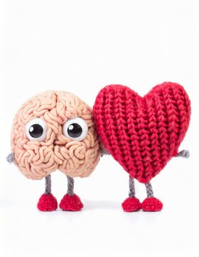 deux petits personnages en coeur et en cerveaux réalisés au crochets ia générative