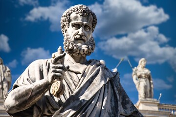 Statue of Saint Peter holding a key in Vatican, Rome, Italy