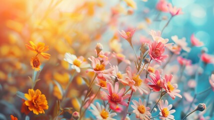 Colorful flowers background, spring season concept 