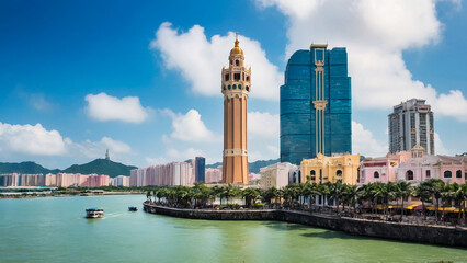 Macao city buildings and cityscape - obrazy, fototapety, plakaty