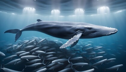 A Blue Whale Swimming Through A School Of Squid H Upscaled 6
