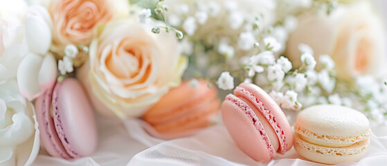 Fototapeta na wymiar wedding photography: a pastel macaroons, embracing the serene and calming vibes, lots of copy space