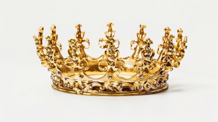 An isolated golden crown, representing royalty, achievement, or authority, set against a white background