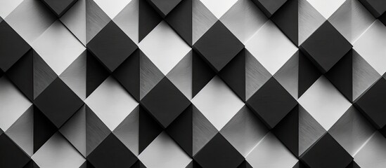A monochromatic photo featuring a black and white checkered pattern on the floor, creating a striking contrast in hues with a sense of symmetry - obrazy, fototapety, plakaty
