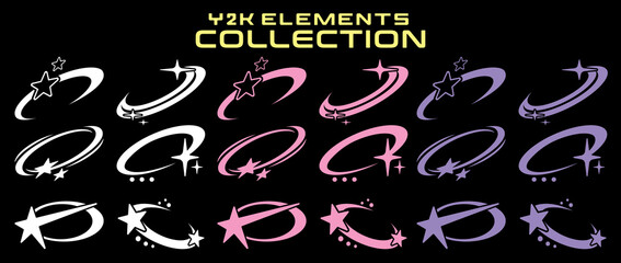 Streetwear y2k graphic assets set. Rave, acid, retro futuristic, elements for slogan, quotes, typography, poster, banner. Geometric shapes, symbols, icons. Aesthetic graphic set. Vector style