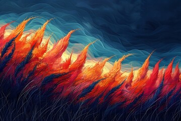 Background in the form of a reed and a stylized flame - obrazy, fototapety, plakaty