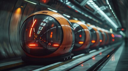 Futuristic Train Speeding Through Tunnel
