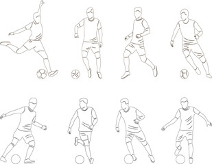 men playing football, football players sketch set, vector