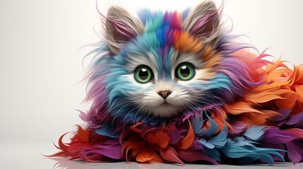 Rainbow cat with purple eyes 3d render